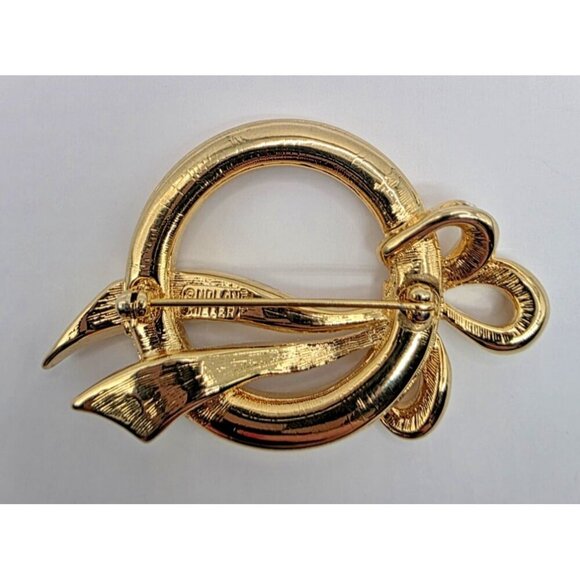 Vintage Signed Nolan Miller Bow Circle Gold Tone Brooch Pin w/Rhinestones 2" EUC - Picture 7 of 7